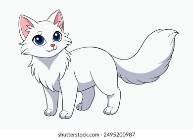 Adorable Cat Vector Illustration Cartoon, Clip art, Line Art Design