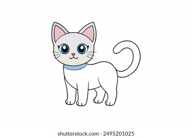 Adorable Cat Vector Illustration Cartoon, Clip art, Line Art Design