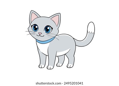 Adorable Cat Vector Illustration Cartoon, Clip art, Line Art Design