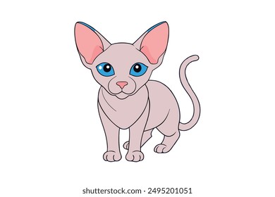 Adorable Cat Vector Illustration Cartoon, Clip art, Line Art Design