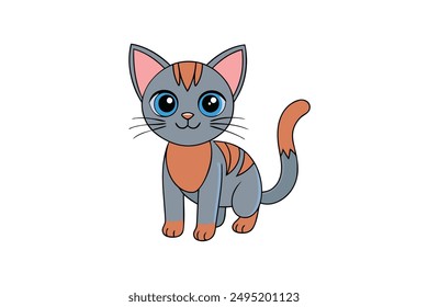 Adorable Cat Vector Illustration Cartoon, Clip art, Line Art Design