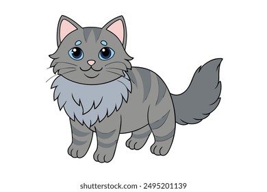 Adorable Cat Vector Illustration Cartoon, Clip art, Line Art Design