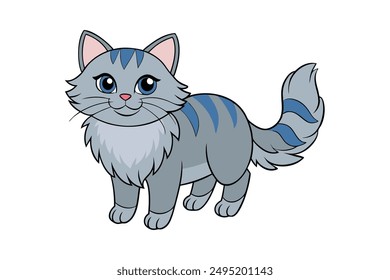 Adorable Cat Vector Illustration Cartoon, Clip art, Line Art Design