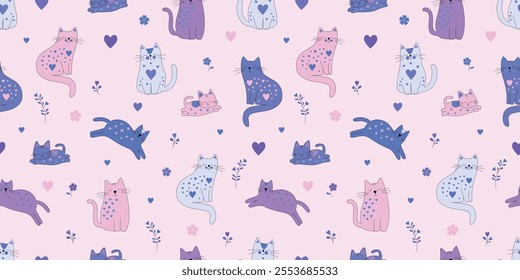 Adorable Cats and Hearts Pattern for Valentine's Day