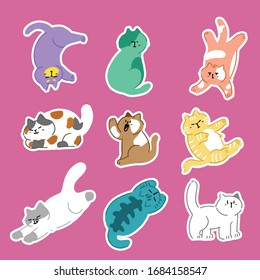 Adorable Cats Pose B Gesture Vector Doodle. Best for Sticker, Decoration, Print