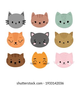 Cute Cats Face Stickers Pack Cute Stock Vector (Royalty Free) 1034177521