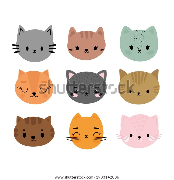 Adorable Cats Set Cute Cartoon Animals Stock Vector (Royalty Free ...