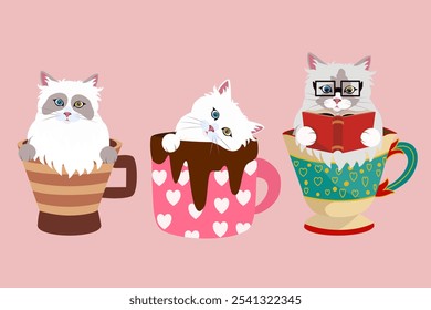 Adorable Cats in Teacups: Perfect for Cozy-Themed Designs, Stickers, and Home Decor