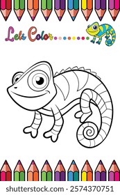 Adorable Chameleon Coloring Page for Kids - Fun and Printable Cartoon Animal Outline for Creative Learning