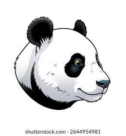 Uma adorável e encantadora ilustração vetorial 2D da cabeça de um panda gigante, retratada em um perfil lateral delicioso. Esta arte minimalista estilo cartoon apresenta linhas limpas, negrito, cores vivas, brilhantes, 