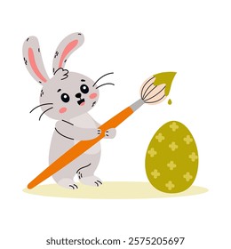 An Adorable and Charming Cute Bunny Painting an Easter Egg in a Whimsical and Fun Style