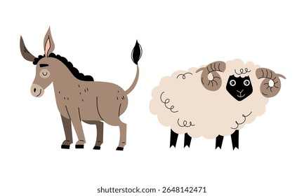 An adorable and charming donkey and sheep illustration designed specifically for kids
