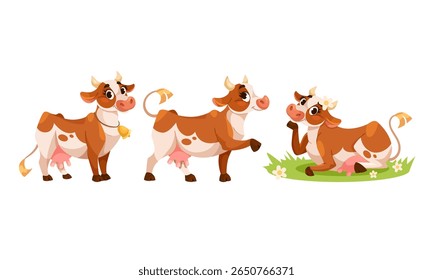 Adorable and Cheerful Animated Cows Displaying a Variety of Playful Poses and Scenes
