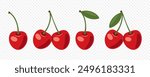 Adorable Cherry Icon Set. Cute Cherries for Valentine s Day, Love, Romance Concept. Design Template for Cards, Decorations, Gifts. Cherry Clipart