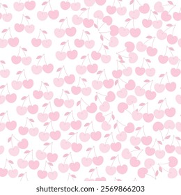 Adorable cherry with pink and heart themes seamless pattern, ideal for Valentine’s Day decor, romantic gifts, and sweet designs. Add charm and creativity to your projects today