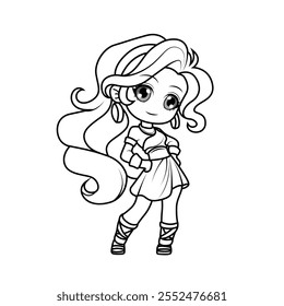 Adorable chibi con ojos grandes. Perfecto contorno en blanco y negro para colorear páginas.