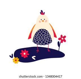 Adorable chick isolated on white background. Childish flat vector illustration for t-shirt or sweatshirt print.