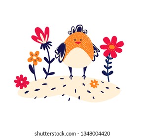 Adorable chick isolated on white background. Childish flat vector illustration for t-shirt or sweatshirt print.