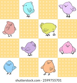 Adorable chicken bright background. Seamless vector pattern. Design for decorate packaging, wrapping paper, fabric, textile, wallpaper.