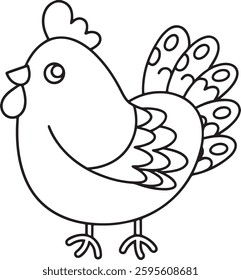 Adorable Chicken Coloring Page – Simple Farm Animal Outline for Kids And Adults – Cute, Bold, and Easy Printable Hen Illustration – Fun Backyard Poultry Art
