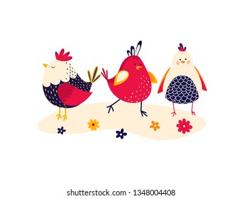 Adorable chicks isolated on white background. Childish flat vector illustration for t-shirt or sweatshirt print.