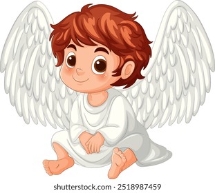 Adorable child angel with white wings