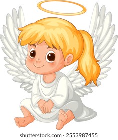 Adorable child angel with wings and halo