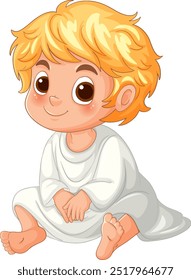 Adorable child with angelic features sitting down