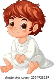 Adorable child with angelic features sitting down