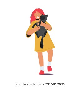 Adorable Child Character Bonding With Their Beloved Cat Companion, Forming A Heartwarming And Joyful Connection Filled With Love, Playfulness, And Endless Cuddles. Cartoon People Vector Illustration