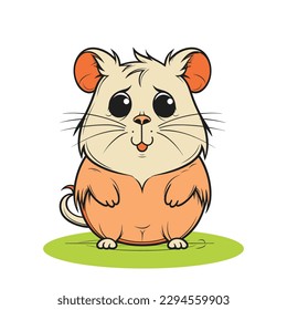 Adorable, childish hamster pet. Vector illustration drawn with a cheerful and cartoonish style. Hamster happy playful pose, isolated on white background, ideal character for design project