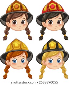 Adorable children in firefighter helmets