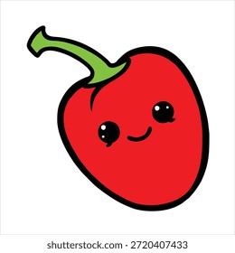 Adorable personaje de pimiento picante con estilo de ilustración plana redondeada