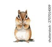 Adorable chipmunk illustration with charming big eyes and striped fur, standing with paws together. Perfect for children