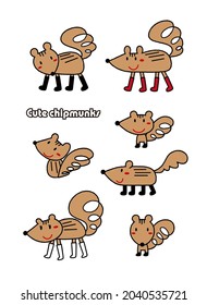 Adorable chipmunks! Picture drawn by a child illustration set vector