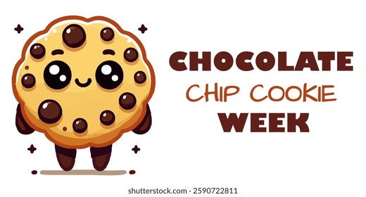 Adorable chocolate chip cookie character with a cute smile, expressive eyes and a playful design. Perfect for bakery promotions, dessert branding or Chocolate Chip Cookie Week celebrations