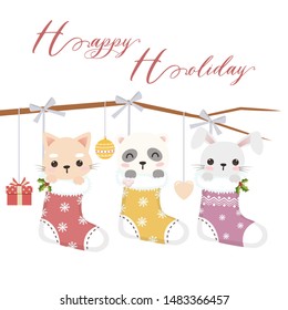 adorable christmas animal illustration for decoration