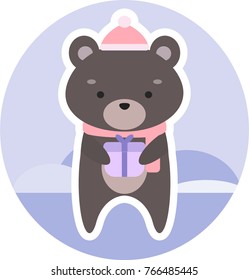Adorable Christmas Bear with a gift box