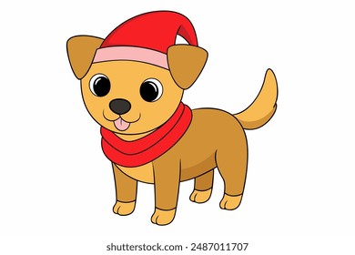 Adorable Christmas Dog Cartoon in Santa Hat  Cute Animal Christmas Illustration for Kids  Happy New Year