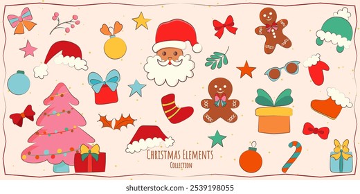 Adorable Christmas elements, in a fun and playful style. Perfect for children’s books, holiday cards, or social media posts.