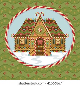 Adorable Christmas Gingerbread House with Candy Cane Frame