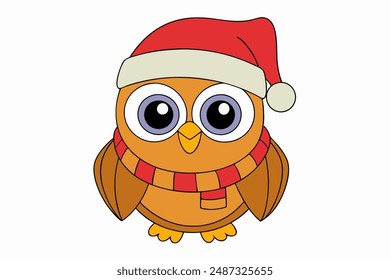 Adorable Christmas Owl Cartoon | Cute Animal in Santa Hat | Merry Christmas and Happy New Year Vector