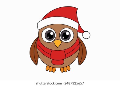 Adorable Christmas Owl Cartoon | Cute Animal in Santa Hat | Merry Christmas and Happy New Year Vector