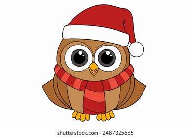 Adorable Christmas Owl Cartoon | Cute Animal in Santa Hat | Merry Christmas and Happy New Year Vector