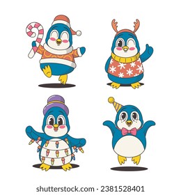 Adorable Christmas Penguin Characters With Rosy Cheeks, Santa Or Top Hats, And Scarves, Spreading Holiday Cheer