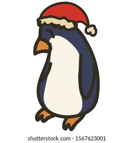 Adorable Christmas Penguin Clip Art. Arctic Animal Icon. Hand Drawn kawaii Polar Bird Motif Illustration Doodle In Flat Color. Isolated Baby, Nursery and Christmas Bird. Vector.