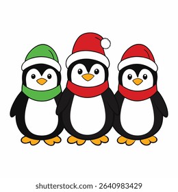 Adorable Christmas penguins in cozy scarves and Santa hats, spreading holiday cheer with snowflakes, candy canes, and festive winter fun!
