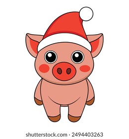 Adorable Christmas pig with Santa hat vector illustration