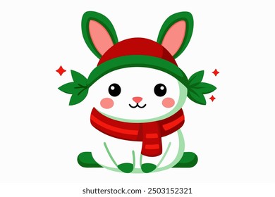 Adorable Christmas Rabbit Vector Graphics for Holiday Design Projects Ideal for Greeting Cards, Logos, Illustrations, Gift Tags, and Unique Seasonal Branding to Add Festive Cheer to Your Creations