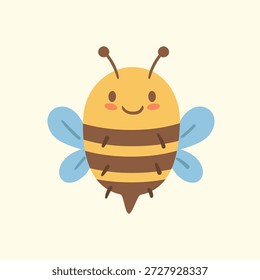 Adorável personagem de abelha gordinha com um rosto feliz. Aconchegante ilustração pastel para projetos infantis, adesivos, impressões, embalagem e branding divertido.